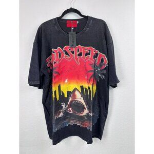 GodSpeed men's XXL vintage wash black shark graphic tee NWT out of many one